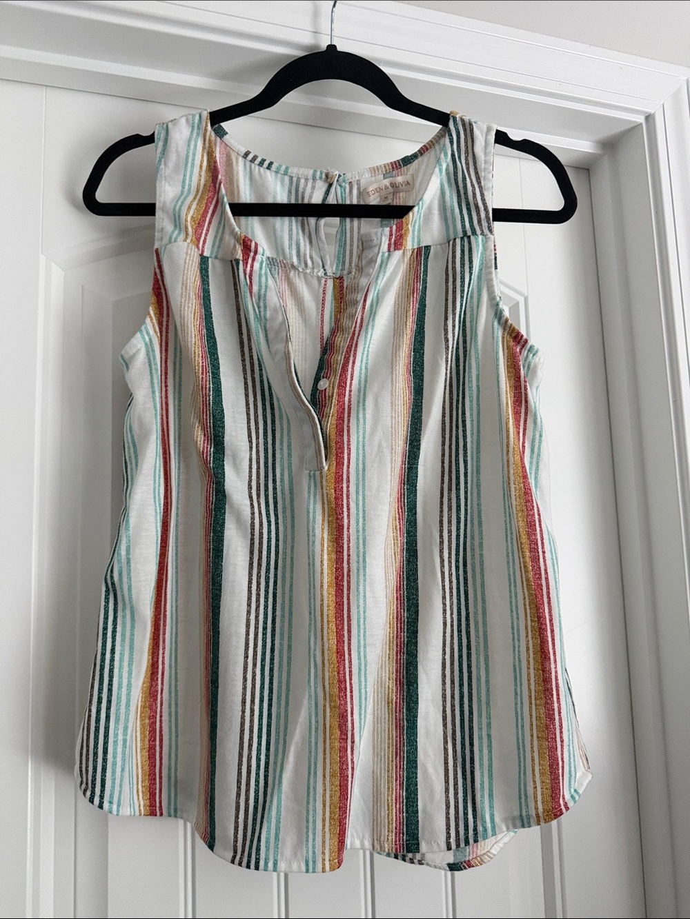 Sleeveless Striped Button-Front Camisole in White with Multicolor Stripes